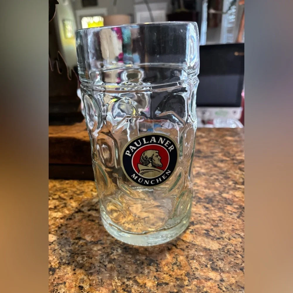 Paulaner Munchen 1 Liter Dimpled Clear Glass Stien Mug